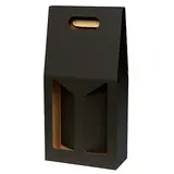Coffret bouteille de vin avec poignée et fenêtre - 2 bouteilles - noir - 18 x 9 x 38 cm - Paquet de 20