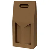 Coffret bouteille de vin avec poignée et fenêtre - 2 bouteilles - marron - 18 x 9 x 38 cm - Paquet de 20