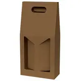 Coffret bouteille de vin avec poignée et fenêtre - 2 bouteilles - marron - 18 x 9 x 38 cm - Paquet de 20