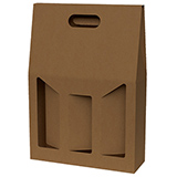 Coffret bouteille de vin avec poignée et fenêtre - 3 bouteilles - marron - 27 x 9 x 38 cm - Paquet de 20