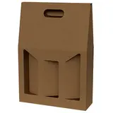 Coffret bouteille de vin avec poignée et fenêtre - 3 bouteilles - marron - 27 x 9 x 38 cm - Paquet de 20