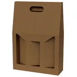 Coffret bouteille de vin avec poignée et fenêtre - 3 bouteilles - marron - 27 x 9 x 38 cm - Paquet de 20