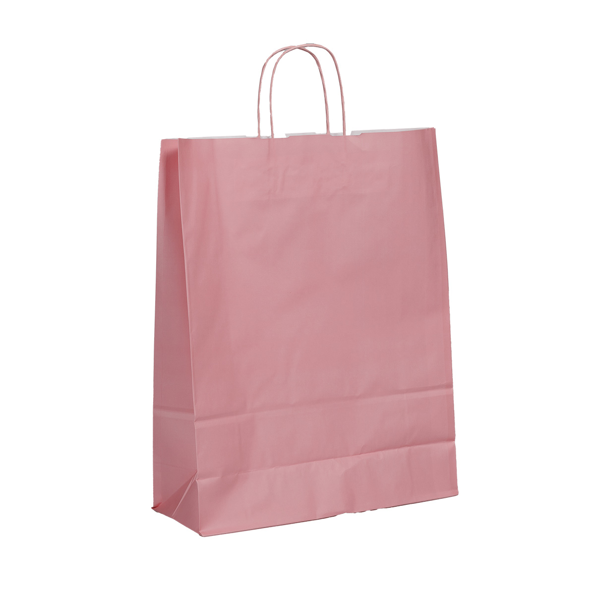 Sac kraft rose poudré à poignées torsadées 36+13x44,5cm 90g/m² (x50)