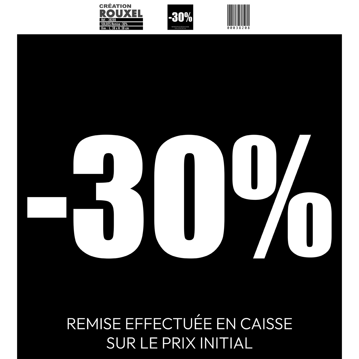 Affiche promo carrée -30% noir/blanc 38 x 38 cm - Affiche Soldes
