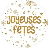 Étiquettes cadeaux adhésives rondes Joyeuses Fêtes flocon or/blanc ø65 mm – Paquet de 200