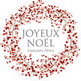 Étiquettes cadeaux adhésives rondes Joyeux Noël couronne fleur rouge/rose ø65 mm – Paquet de 200