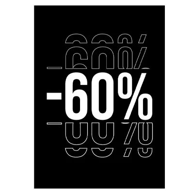 Etiquette -60% à trou 50 x 70 mm - Etiquettes Soldes - Paquet de 100