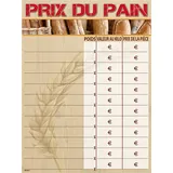 Panneau de tarif Prix du pain 30 x 40 cm PVC avec chiffres et feutre