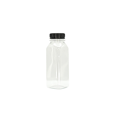 Bouteille carrée en plastique PET transparent avec bouchon noir 250 ml
