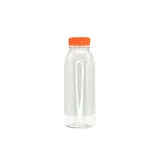 Bouteille ronde en plastique PET transparent avec bouchon orange 330 ml