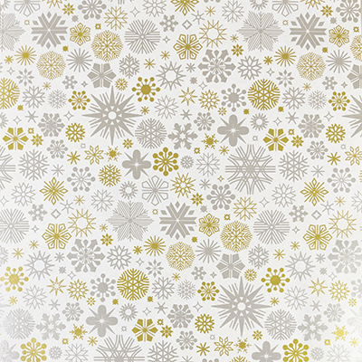 Papier cadeau kraft blanc flocons or/argent 70 cm x 25 m 60 g/m² – le rouleau - Papiers cadeaux kraft à motifs