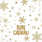 Bon cadeau blanc flocons or 12x12cm + enveloppe adhésive – Paquet de 12