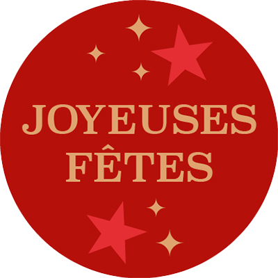 Étiquettes cadeaux adhésives rondes Joyeuses Fêtes rouge/or ø35 mm – Paquet de 500