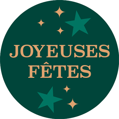 Étiquettes cadeaux adhésives Joyeuses Fêtes vert/or ø35mm