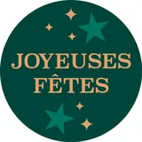 Étiquettes cadeaux adhésives Joyeuses Fêtes vert/or ø35mm
