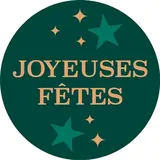 Étiquettes cadeaux adhésives Joyeuses Fêtes vert / or ø 35 mm - Boîte de 500