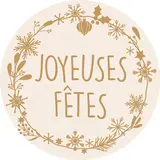 Étiquettes cadeaux adhésives Joyeuses Fêtes beige/brun 35mm - Boîte de 500