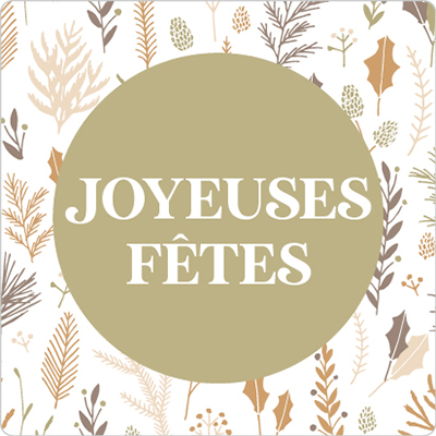 Étiquettes cadeaux adhésives carrées Joyeuses Fêtes esprit forêt 35 x 35 mm – Paquet de 500