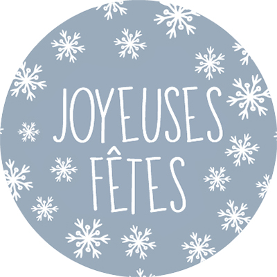 Étiquettes cadeaux adhésives rondes Joyeuses Fêtes bleu/blanc ø35 mm – Paquet de 500