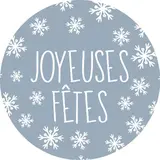 Étiquettes cadeaux adhésives rondes Joyeuses Fêtes bleu/blanc ø35 mm – Paquet de 500