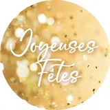 Étiquettes cadeaux adhésives rondes Joyeuses Fêtes paillettes or/blanc ø35 mm – Paquet de 500