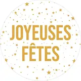 Étiquettes cadeaux adhésives rondes Joyeuses Fêtes étoiles or/blanc ø65 mm – Paquet de 200