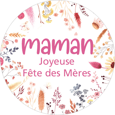 Étiquettes Fête des mères, étiquettes cadeaux Joyeuse fête des mères florales ø 35 mm