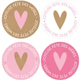 Étiquettes Fête des Mères, étiquettes cadeaux Fête des Mères ø 35 mm, assortiment brun / rose / blanc