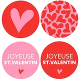 Étiquette cadeau adhésive ronde combi Joyeuse St Valentin rose/rouge ø35 mm – Paquet de 500