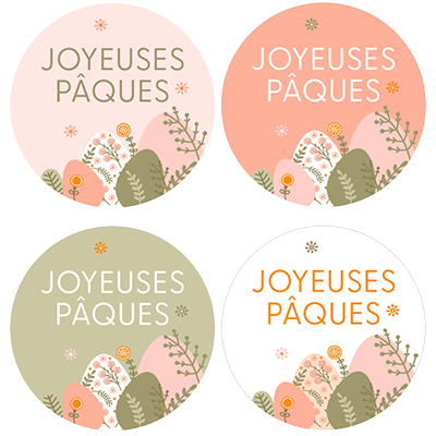Assortiment étiquettes cadeaux adhésives Joyeuses Pâques Pastel ø35mm – Lot de 500