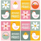 Assortiment étiquettes cadeaux carrées adhésives Joyeuses Pâques 35x35mm – Lot de 500