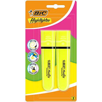 Surligneur fluo jaune BIC Marking Flat pointe biseautée – Lot de 2