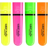 Surligneur BIC Highlighter Flat Néon Fluo pointe biseautée – Pack de 4 couleurs