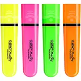 Surligneur BIC Highlighter Flat Néon Fluo pointe biseautée – Pack de 4 couleurs
