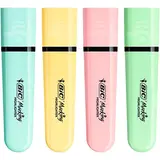 Surligneur BIC Highlighter Flat Pastel Fluo pointe biseautée – Pack de 4 couleurs