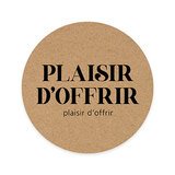 Étiquettes cadeaux adhésives rondes Plaisir d’offrir brun/noir ø65 mm – Paquet de 200