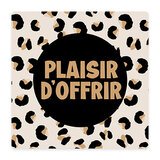 Étiquettes cadeaux adhésives carrées Plaisir d’Offrir léopard noir/camel 35 x 35 mm – Paquet de 500