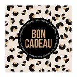 Bon cadeau graphique léopard noir & camel 12x12cm avec enveloppe – paquet de 12