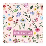 Bon cadeau fleurs et papillons aquarelle 12x12cm avec enveloppe – paquet de 12