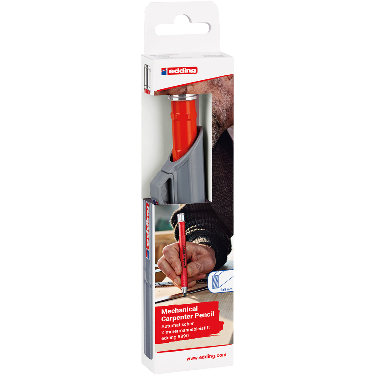 Crayon de chantier avec porte-mine - Crayon menuisier HB Edding E-8890 graphite
