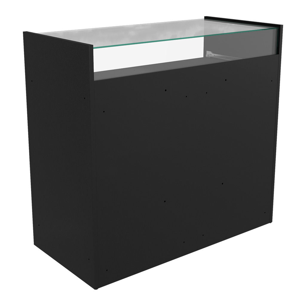 Comptoir vitrine noir 3 tablettes + 1 séparation 109,5 x 53 x H 102,5 cm