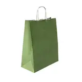 Sac kraft vert tilleul à poignées torsadées blanches – L 24 + 12 x H 31 cm – Paquet de 50