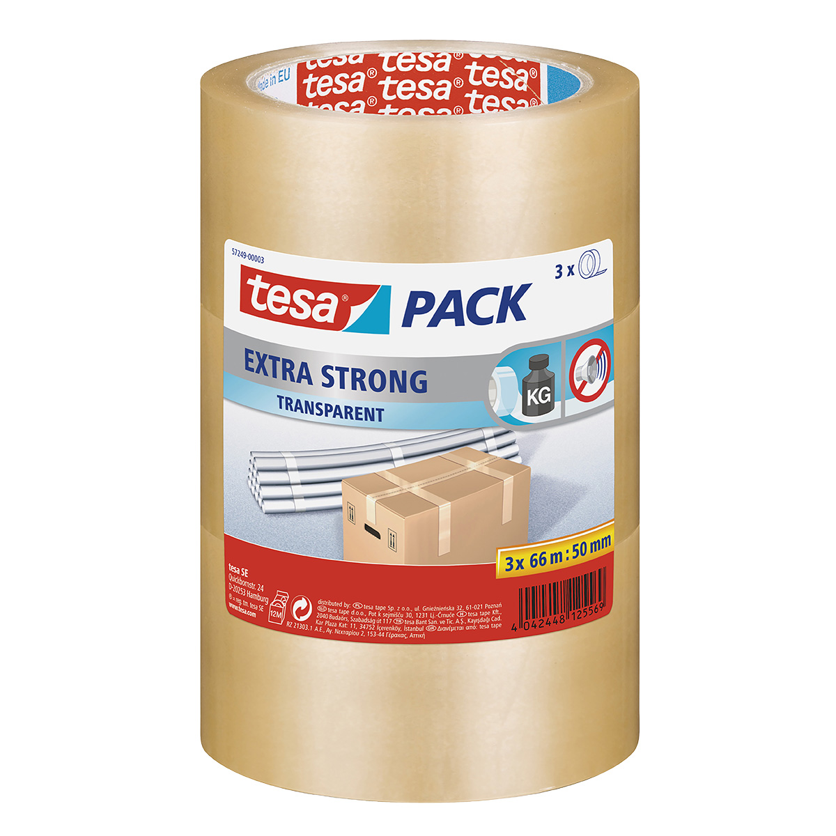 Ruban adhésif PVC transparent Tesa 66m x 50mm 52µ – Rouleau adhésif d'emballage - Lot de 3
