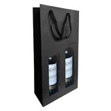 Sac 2 bouteilles noir à fenêtre poignées coton 19+9,5x38,5 cm – Paquet de 10