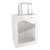 Sac kraft blanc à fenêtre et poignées blanches – L 15 x P 7,5 x H 18,5 cm – Paquet de 10