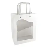 Sac kraft blanc à fenêtre et poignées blanches – L 15 x P 7,5 x H 18,5 cm – Paquet de 10