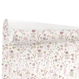 Papier cadeau kraft blanc vergé Ysée fleurs blanc/rose 70 cm x 50 m 60 g/m² – le rouleau