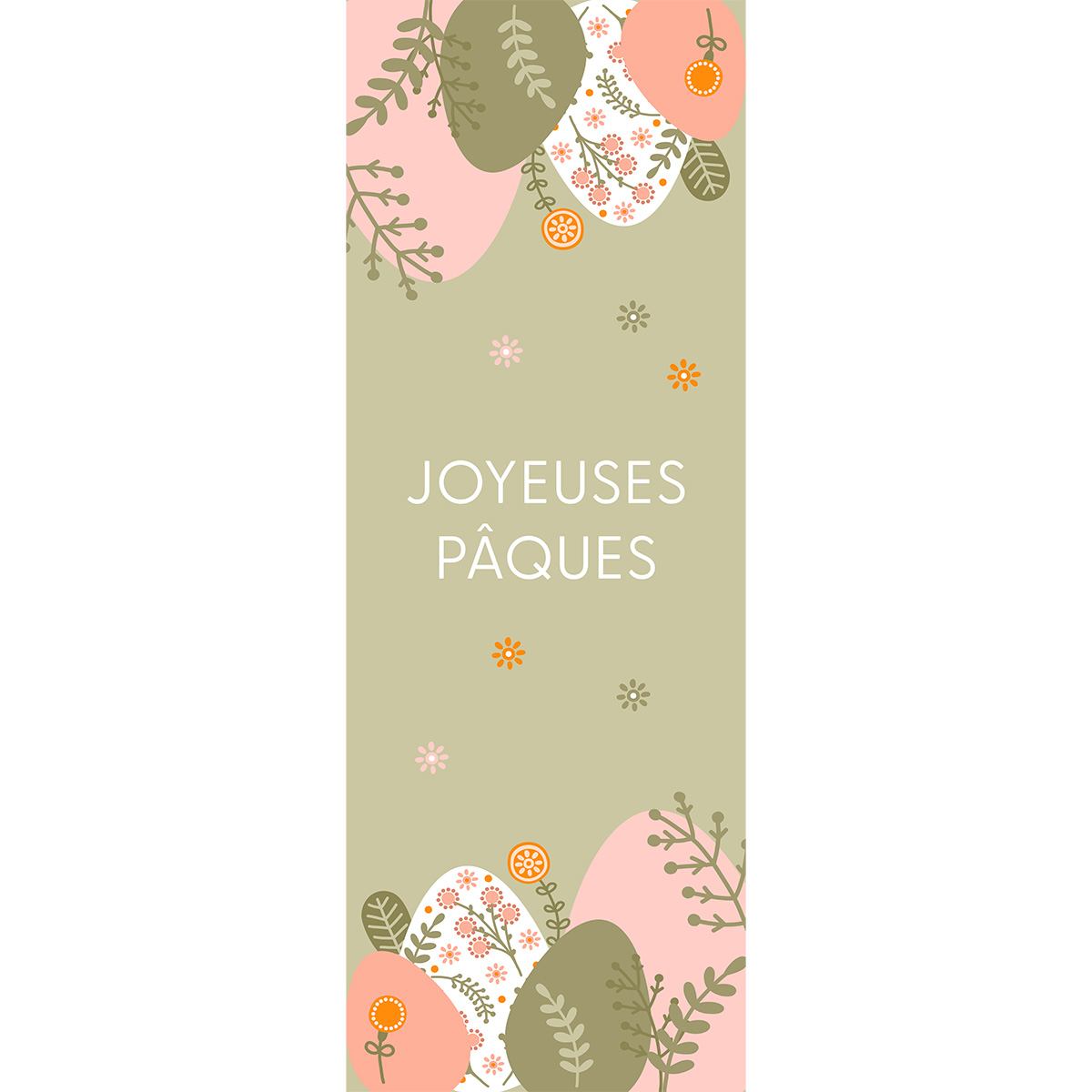 Affiche Pâques verticale motif œufs fleurs pastel 42 x 119 cm
