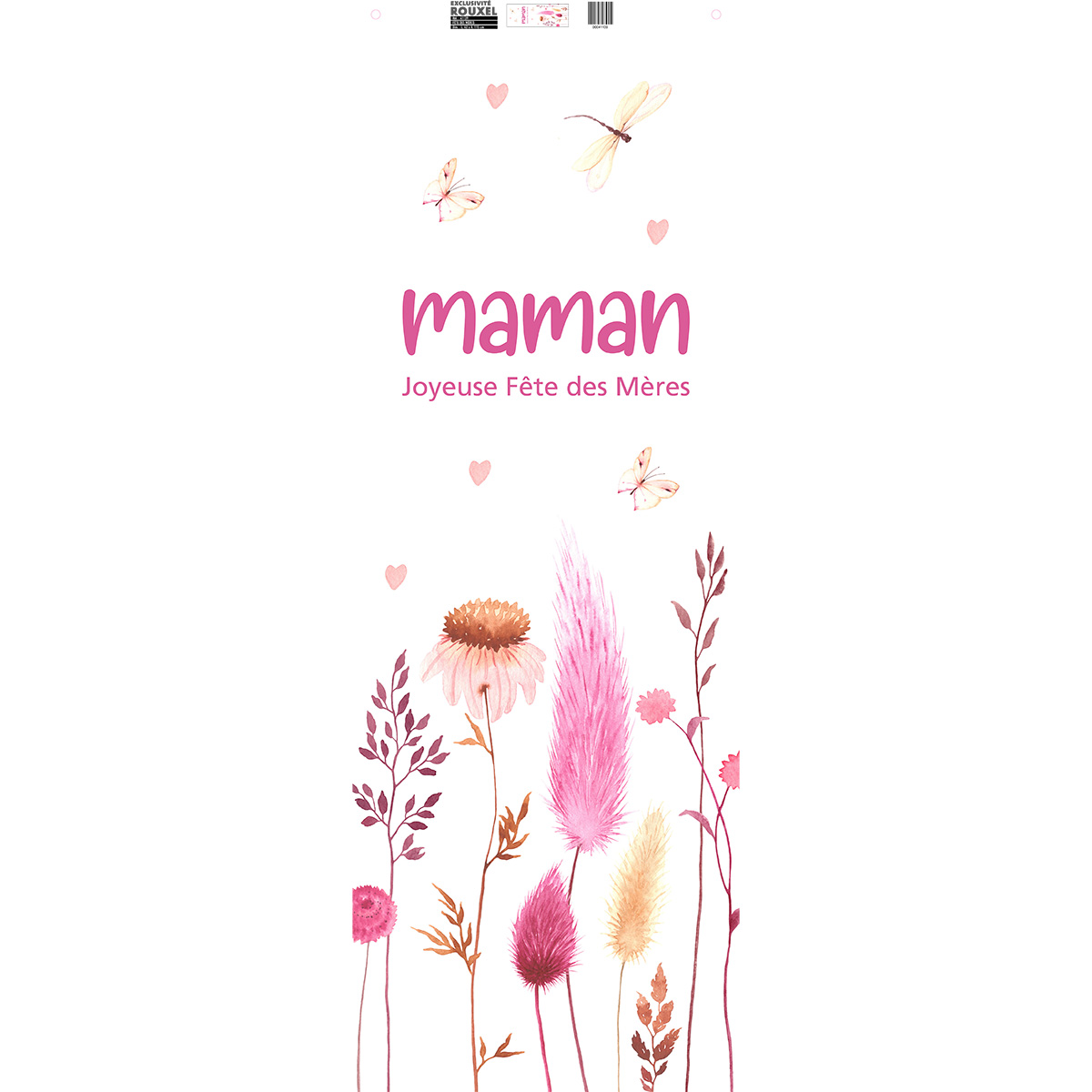 Affiche fête des mères verticale motif fleurs pastel 42 x 119 cm