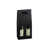 Boîtes pour 2 bouteilles de vin à fenêtre poignée kraft noir 18x9x38,5cm - Paquet de 30